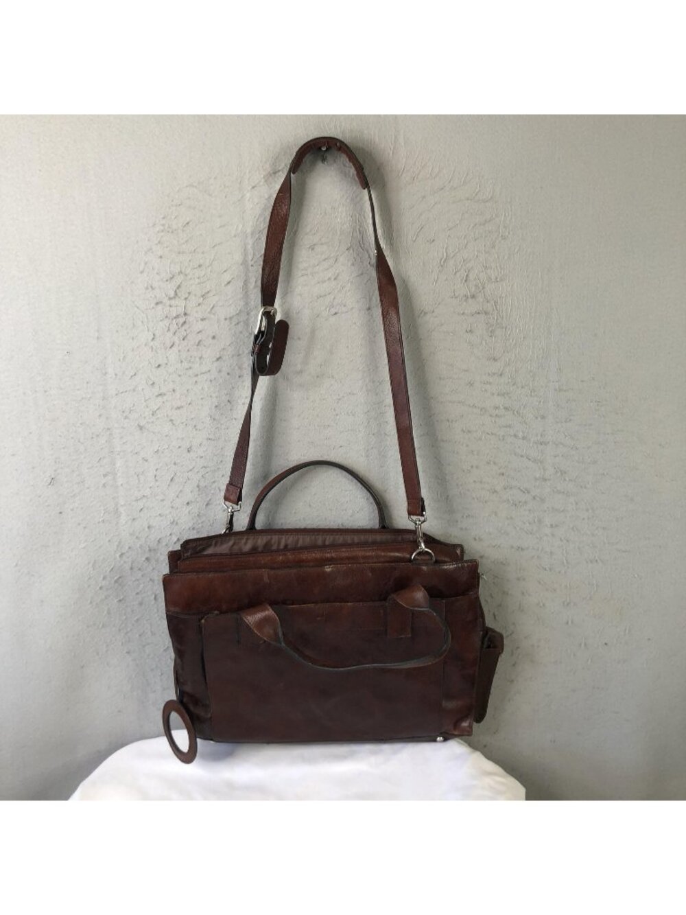 Italian Leather Briefcase Bag Mens Large Brown Zip Crossbody Business Organizer